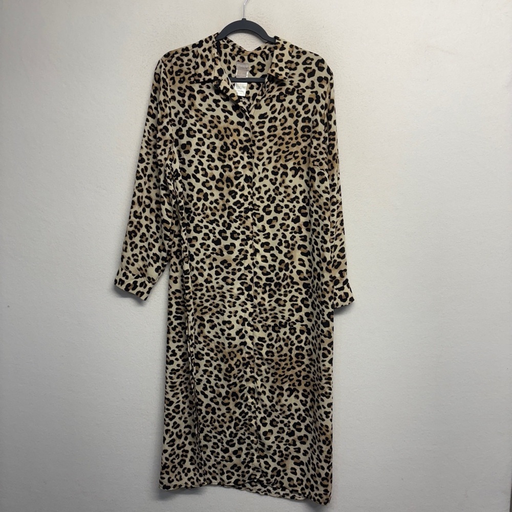 Chico's 2 Leopard Collared Button Down Maxi Dress Big Cat Flowy (Bin 11)